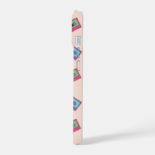 Retro Neon Audio Cassettebandje Patroon iPhone 15 Hoesje (Linkerkant)