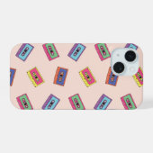 Retro Neon Audio Cassettebandje Patroon iPhone 15 Hoesje (Achterkant horizontaal)