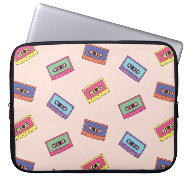 Retro Neon Audio Cassettebandje Patroon Laptop Sleeve (Voorkant)