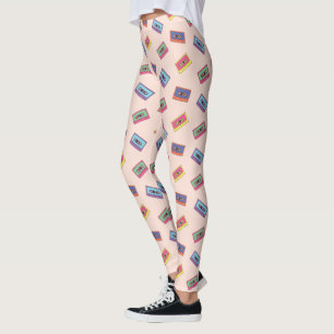 Retro Neon Audio Cassettebandje Patroon Leggings