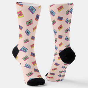 Retro Neon Audio Cassettebandje Patroon Sokken