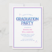 Retro Neon Blauw Roze Graduation Party Uitnodiging (Voorkant)