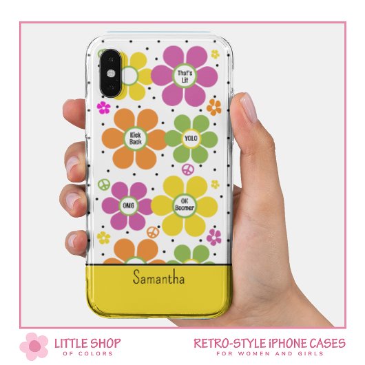 Retro Neon Bloemen Macht Monogrammed Case-Mate iPhone Case