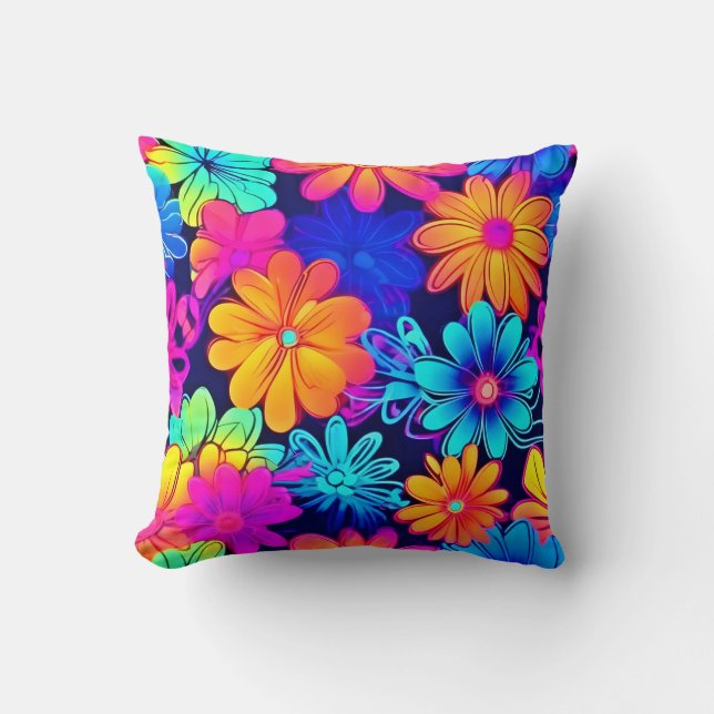 Retro Neon bloemen patroon Kussen (Voorkant)