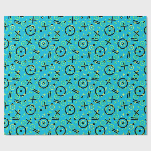 Retro Neon Blue Doddle Pattern van 80/90 Cadeaupapier (Vlak)