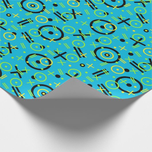 Retro Neon Blue Doddle Pattern van 80/90 Cadeaupapier (Hoek)