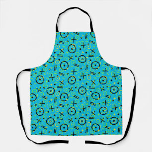 Retro Neon Blue Doodle Pattern van 80/90 Schort
