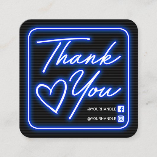 Retro Neon Blue Lighted Sign Klant Dank u Vierkante Visitekaartje (Voorkant)