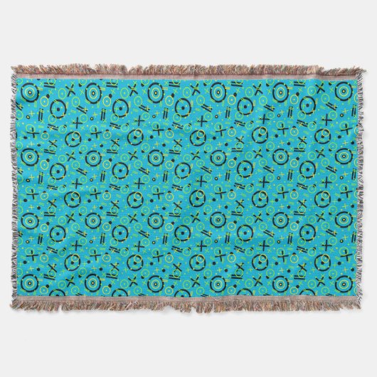 Retro Neon Blue Pattern van 80 en 90 Deken (Voorkant)
