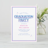 Retro Neon Blue Pink Graduation Party Invitation (Debout devant)