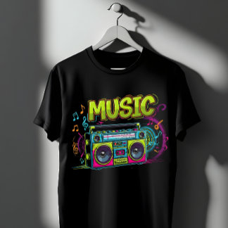 Retro Neon Boombox Music Art - 80s 90s Graffiti T-shirt