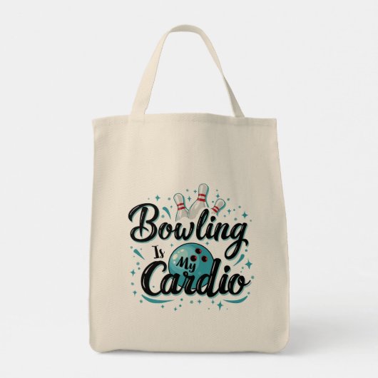 Retro Neon "Bowling is mijn cardio" Grappig Bowlen Tote Bag (Achterkant)