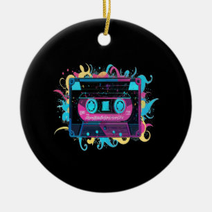 Retro Neon Cassettebandje met levendige splash Keramisch Ornament