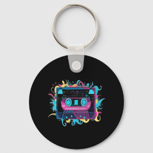 Retro Neon Cassettebandje met levendige splash Sleutelhanger
