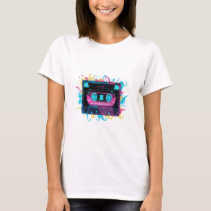 Retro Neon Cassettebandje met levendige splash T-shirt