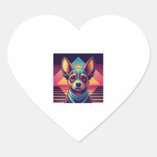 Retro Neon Chihuahua � Levendige Synthwave Honden Hart Sticker