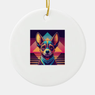 Retro Neon Chihuahua - Levendige Synthwave Honden Keramisch Ornament