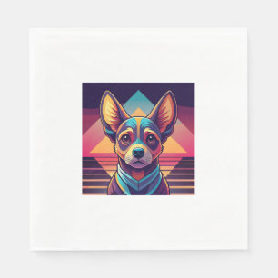 Retro Neon Chihuahua � Levendige Synthwave Honden Servet