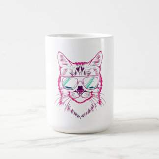 Retro neon cyberkat met zonnebril koffiemok