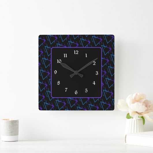 Retro Neon Geometric Pattern 2 Vierkante Klok (Huis)