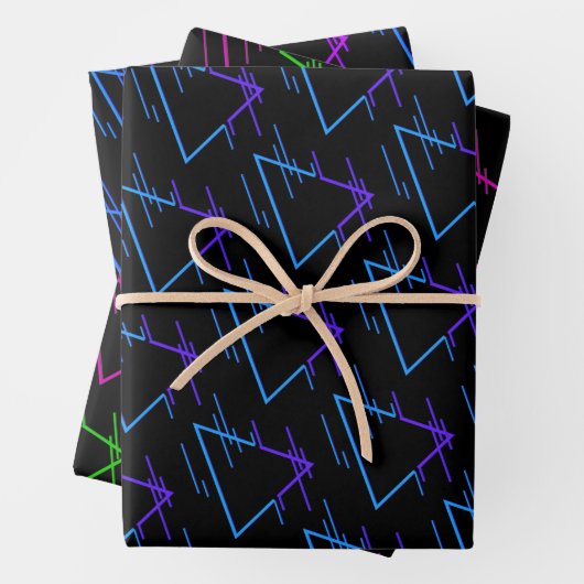 Retro Neon Geometric Pattern Collectie Inpakpapier Vel (In situ)