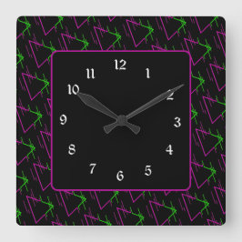 Retro Neon Geometric Pattern Vierkante Klok