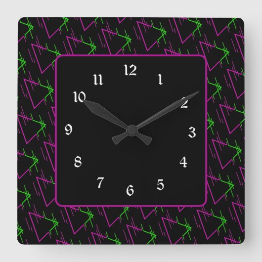 Retro Neon Geometric Pattern Vierkante Klok (Voorkant)