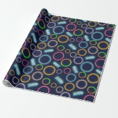 Retro Neon Glow in het Dark Lights Cicles Pattern Cadeaupapier (Uitgerold)
