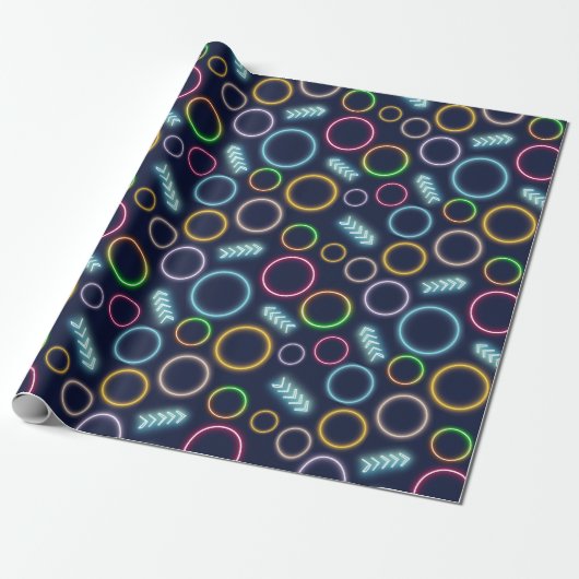Retro Neon Glow in het Dark Lights Cicles Pattern Cadeaupapier (Uitgerold)