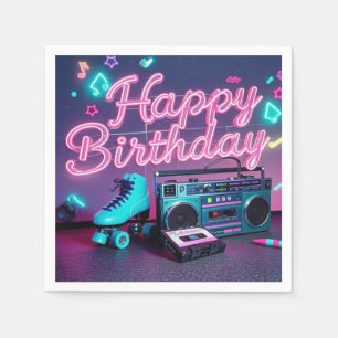 Retro neon Happy Birthday teken in roze en blauwgr Servet