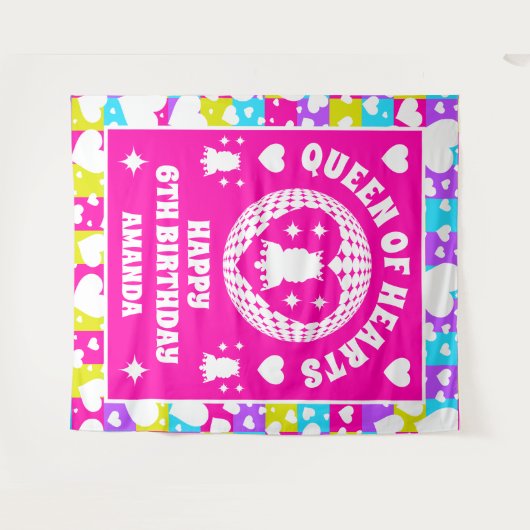 Retro Neon Hartenkoningin Verjaardagsfeest Banner Wandkleed (Voorkant (horizontaal))