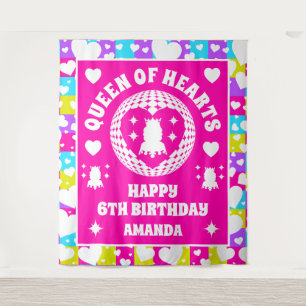 Retro Neon Hartenkoningin Verjaardagsfeest Banner Wandkleed