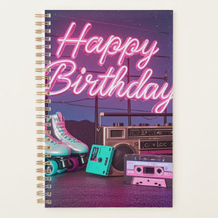 Retro neon Joyeux Anniversaire signe en rose et tu