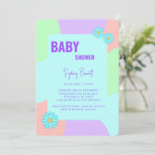 Retro Neon Kleuren Leuk Baby shower Kaart (Staand voorkant)