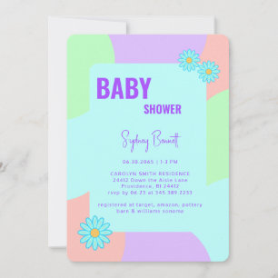 Retro Neon Kleuren Leuk Baby shower Kaart