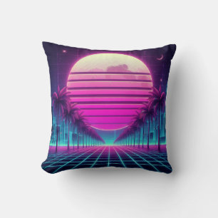 retro, neon maan/palmen/zonsopgang uit de jaren 80 kussen