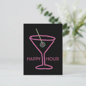 Retro Neon Martini Happy Hour Briefkaart (Staand voorkant)