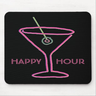 Retro Neon Martini Happy Hour Mousepad Muismat