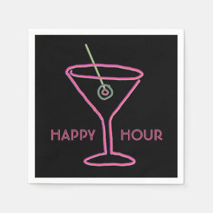 Retro Neon Martini Happy Hour servetten