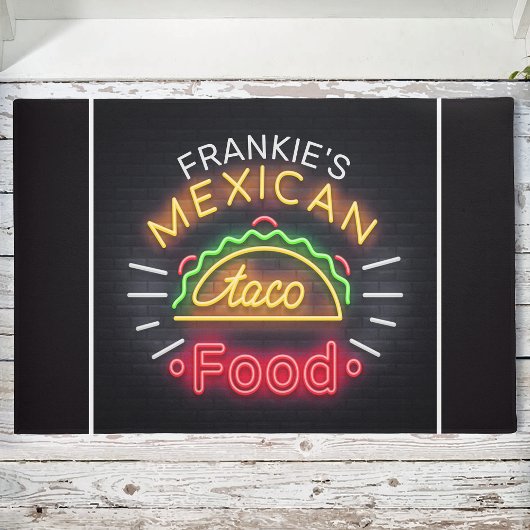 Retro Neon Mexican Food Taco Personalized Diner Deurmat