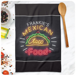 Retro Neon Mexican Food Taco Personalized Diner Theedoek