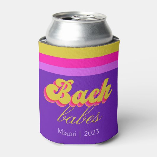 Retro Neon Paarse Bachelorette Feestje Blikjeskoeler (Blikje Voorkant)