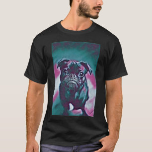Retro Neon Paarse Portret Puppy Pug Levenskunst T-shirt