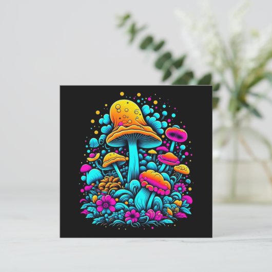 Retro Neon Paddenstoelen en Bloemen Ai Art (Staand voorkant)