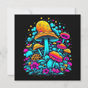 Retro Neon Paddenstoelen en Bloemen Ai Art