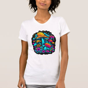 Retro Neon Paddenstoelen en Bloemen T-shirt