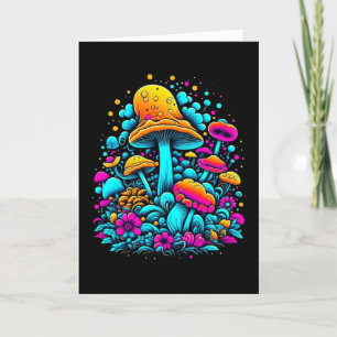 Retro Neon Paddenstoelen en Bloemen Verjaardag Kaart