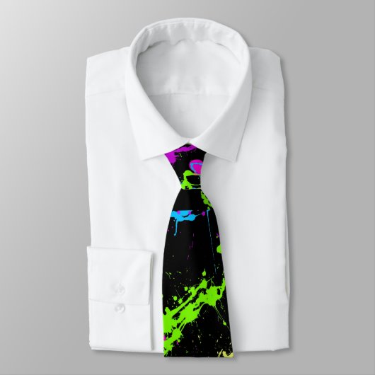Retro Neon Paint Splatz sur Cravate noire (Attaché)