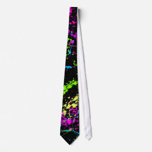 Retro Neon Paint Splatz sur Cravate noire