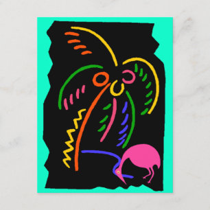 RETRO NEON PALM & FLAMINGO TIKI ARTIJ INVITATIES KAART